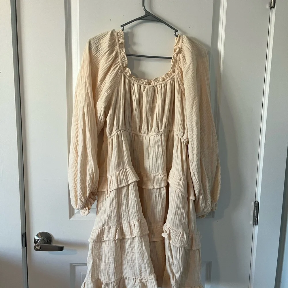 Morning Lavender Cream Long Sleeve Women's Dress - Picture 5 of 5